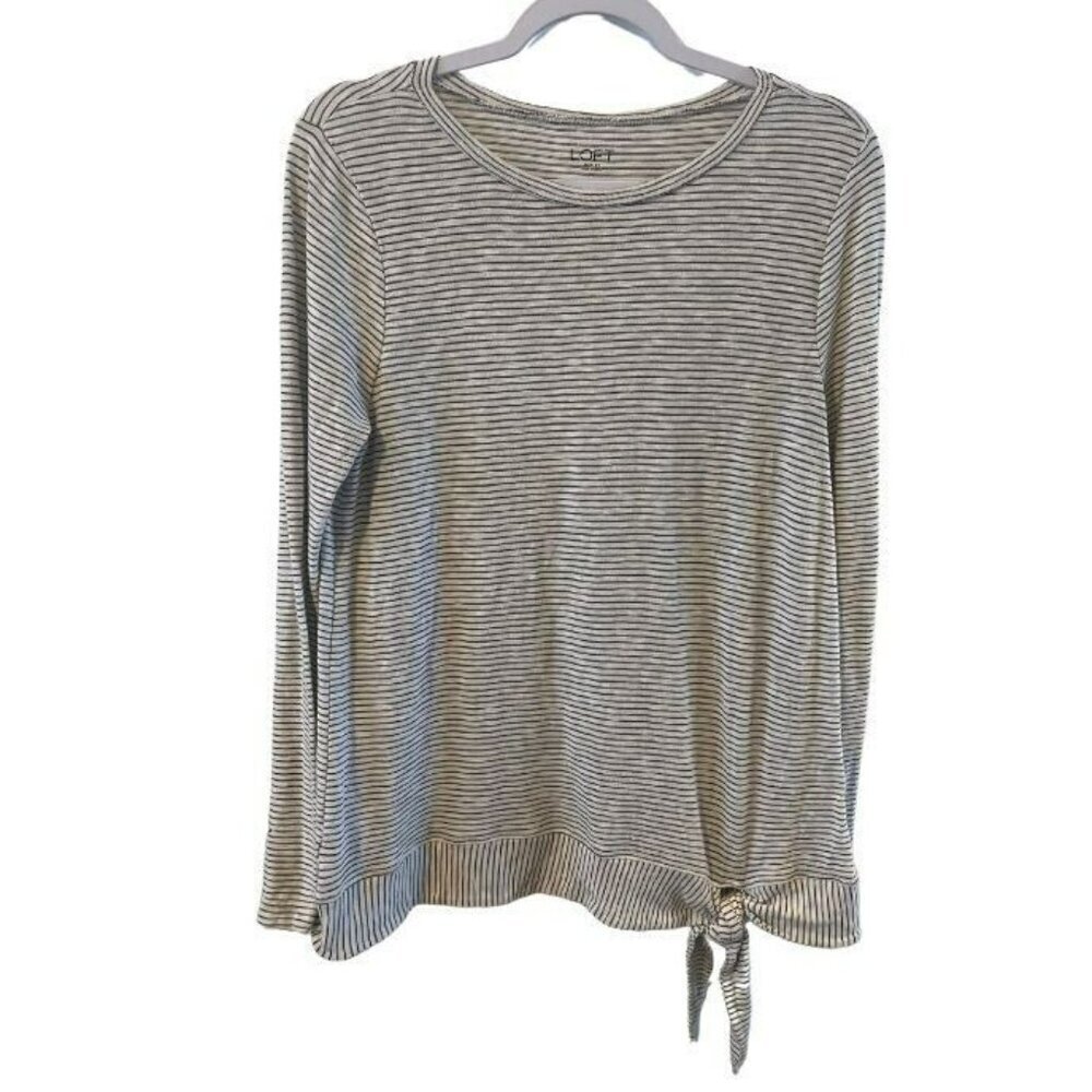 Loft Womens White Black stripe Wrap Tie Knit Sweater Blouse M lightweight
